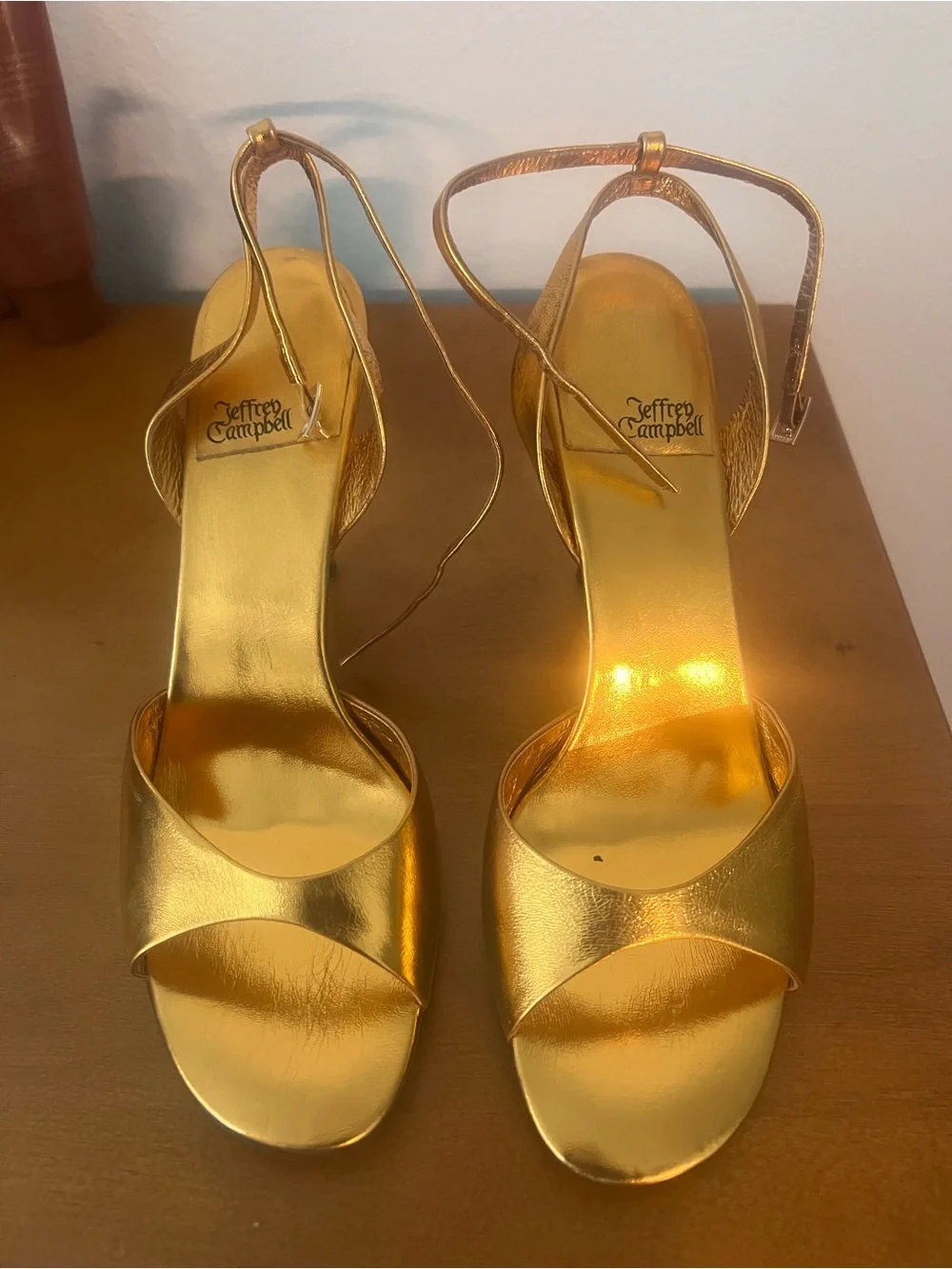 Jeffrey Campbell Metallic Gold Strappy Open-Toe Heels